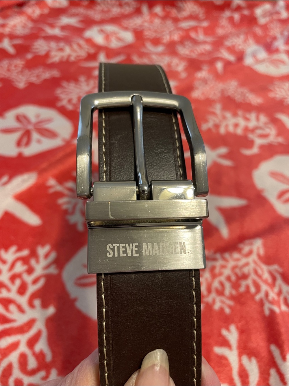 Steve Madden Dark Brown Leather Belt with Silver Buckle